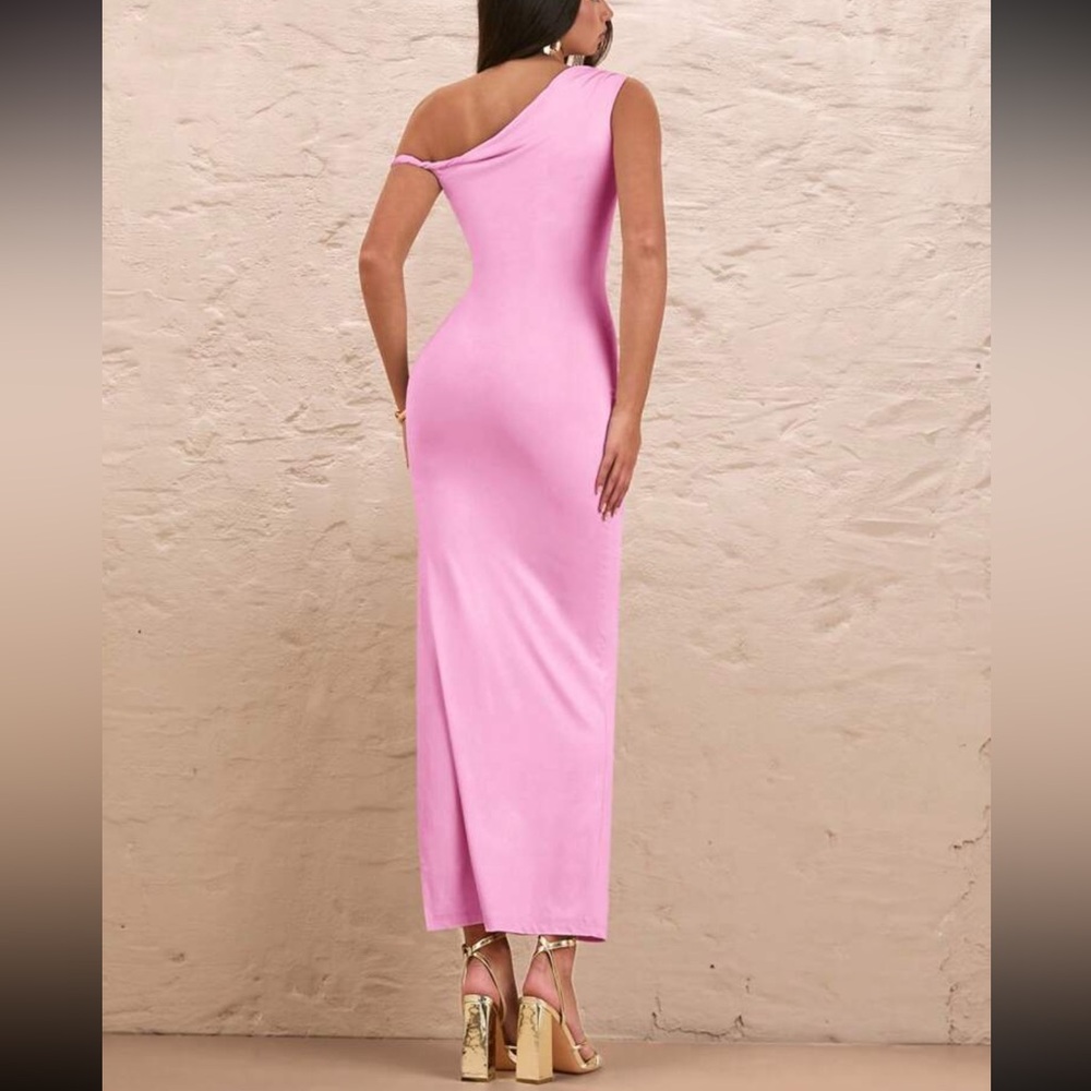 Elegant Pink One-Shoulder Dress - Picture 2 of 7